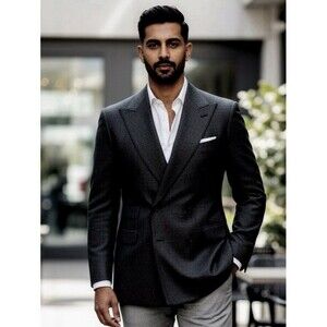 Vestimenta (Armani) Men 38 Blazer Wool Double Breasted Birdseye Sport Coat Italy